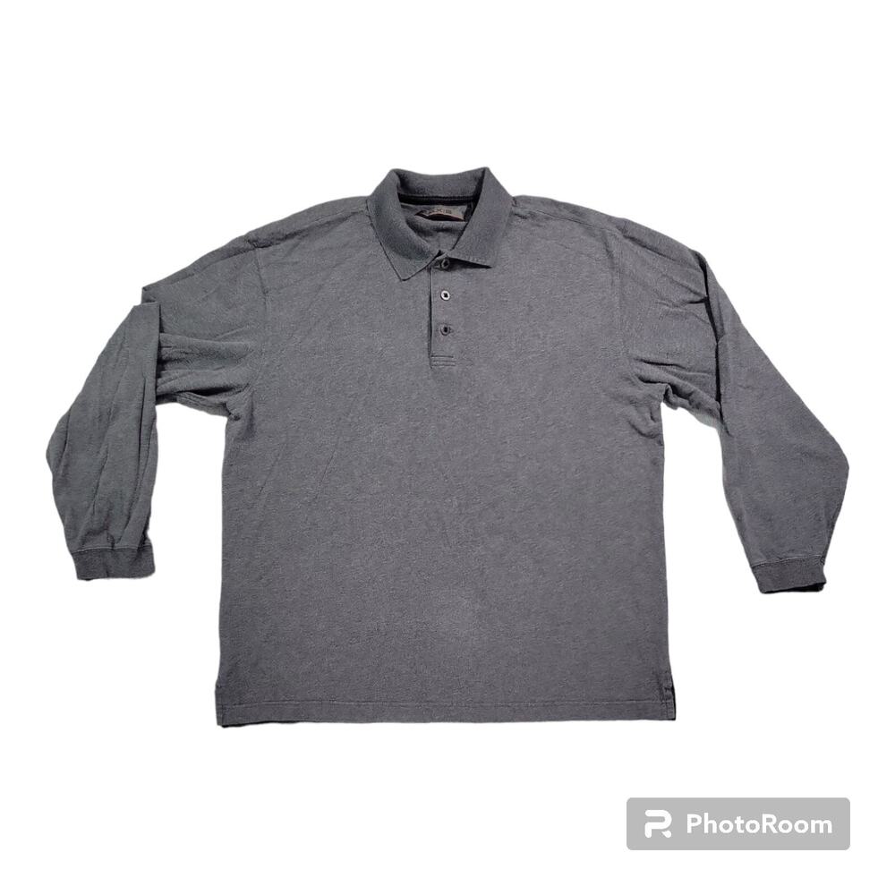 AXIS Mens LG Gray Polo Long Sleeve 100% Cotton EUC Golf Outdoor Dadcore Classic